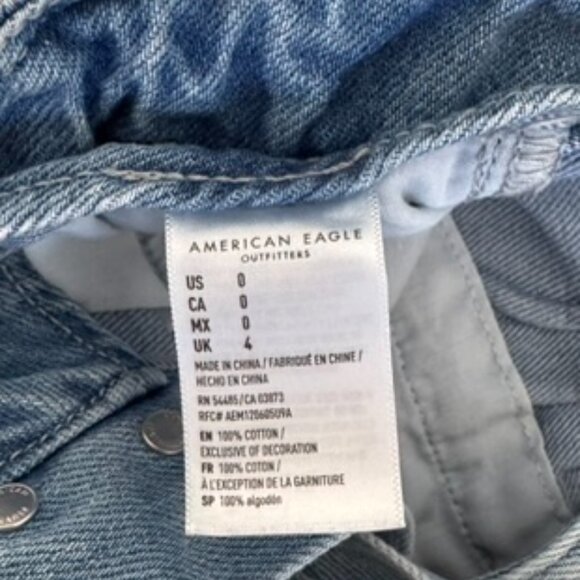 American Eagle Paperbag Waist Denim Shorts w/ Tie Belt | Light Wash | Size 0 - Picture 3 of 4